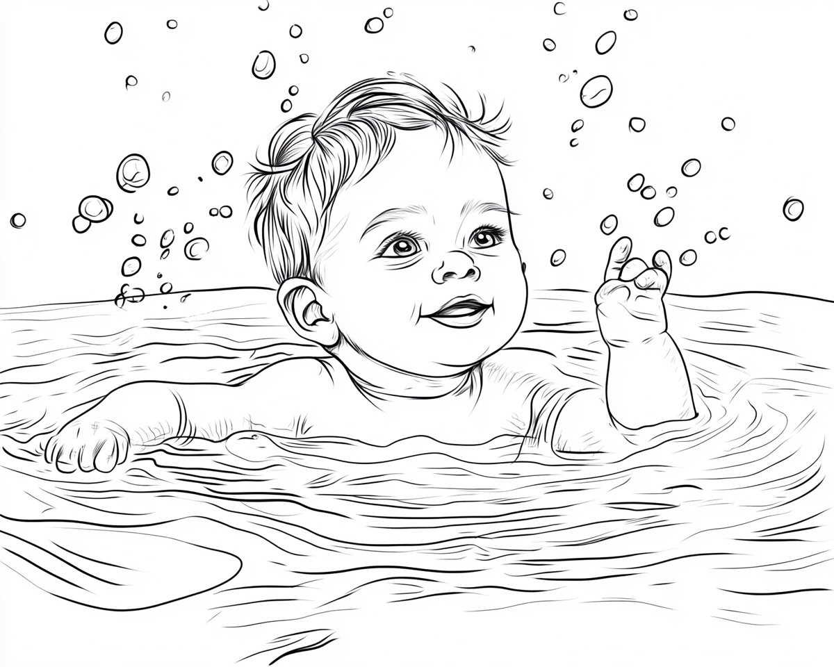 Немовля у воді серед крапель