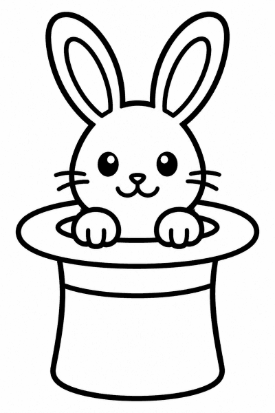 Розмальовка з кроликом, що визирає з капелюха фокусника, і паличкою