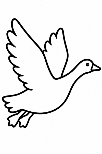 Розмальовка з гускою, що летить із розправленими крилами