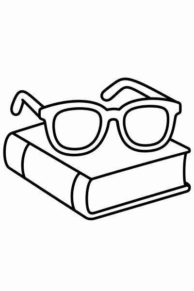 Розмальовка з окулярами, які лежать на книжці