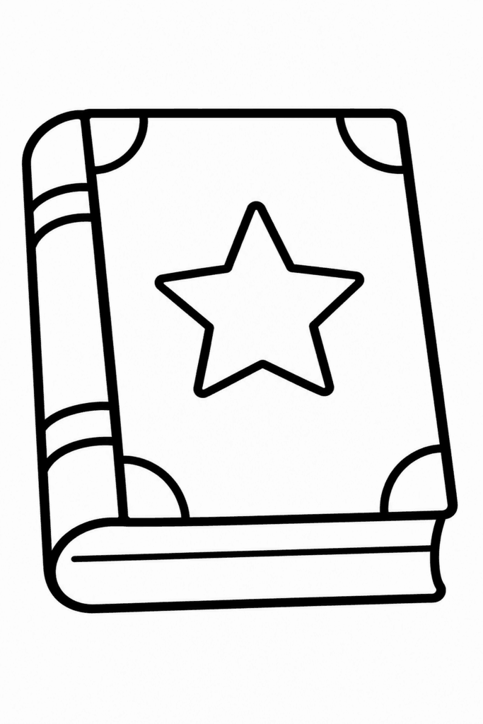 Розмальовка із закритою чарівною книгою з великою зіркою на обкладинці
