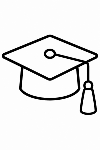Розмальовка з випускною шапочкою з пласким верхом і помітною китицею
