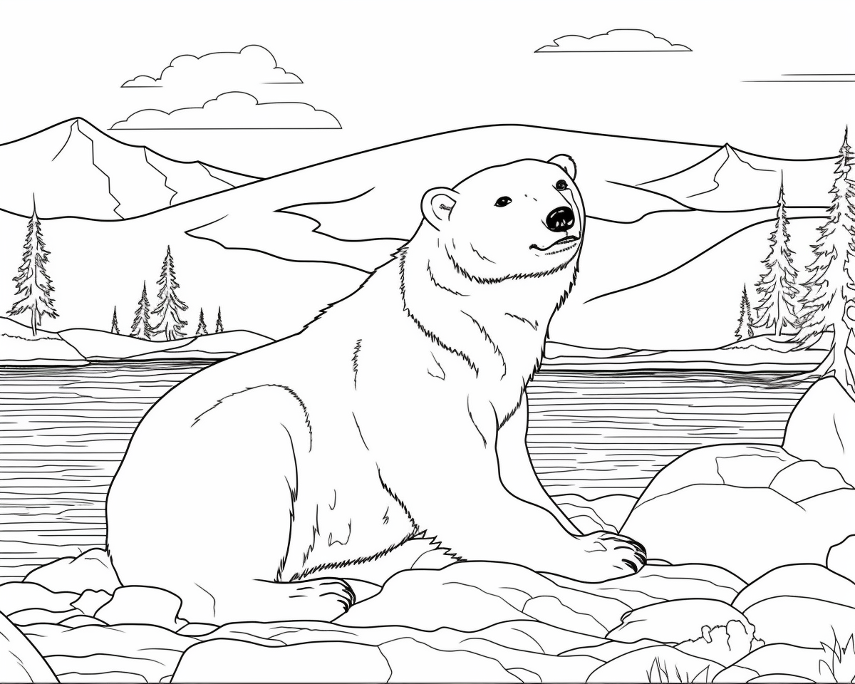 Білий ведмідь сидить на березі