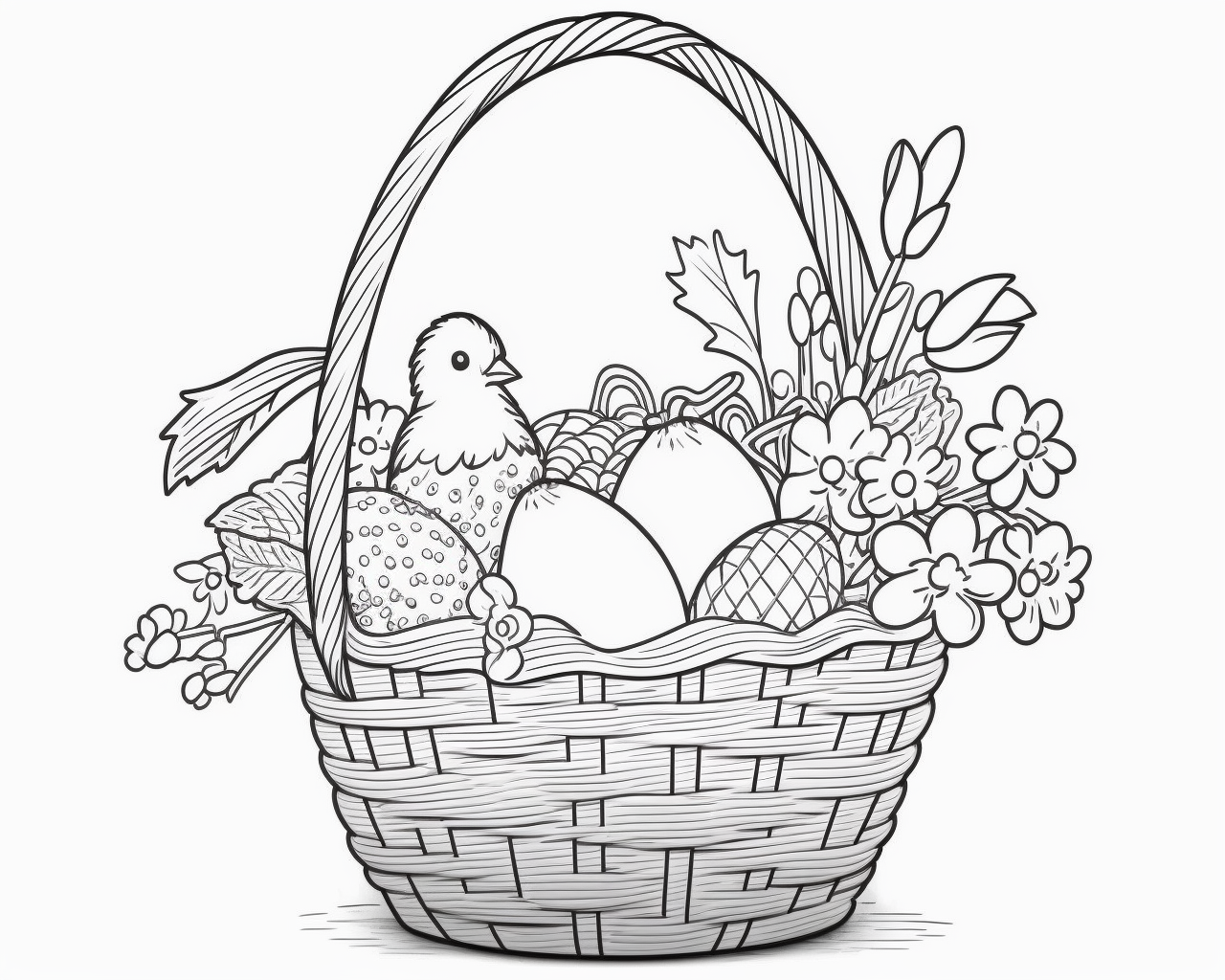 Плетений кошик із курчам і яйцями