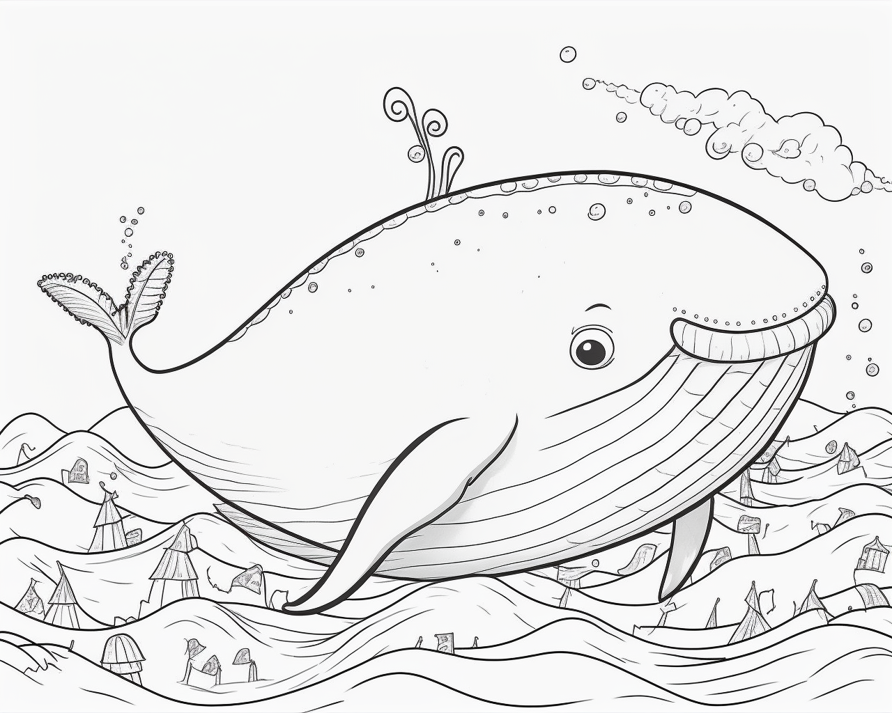 Кит із фонтанчиком серед хвиль
