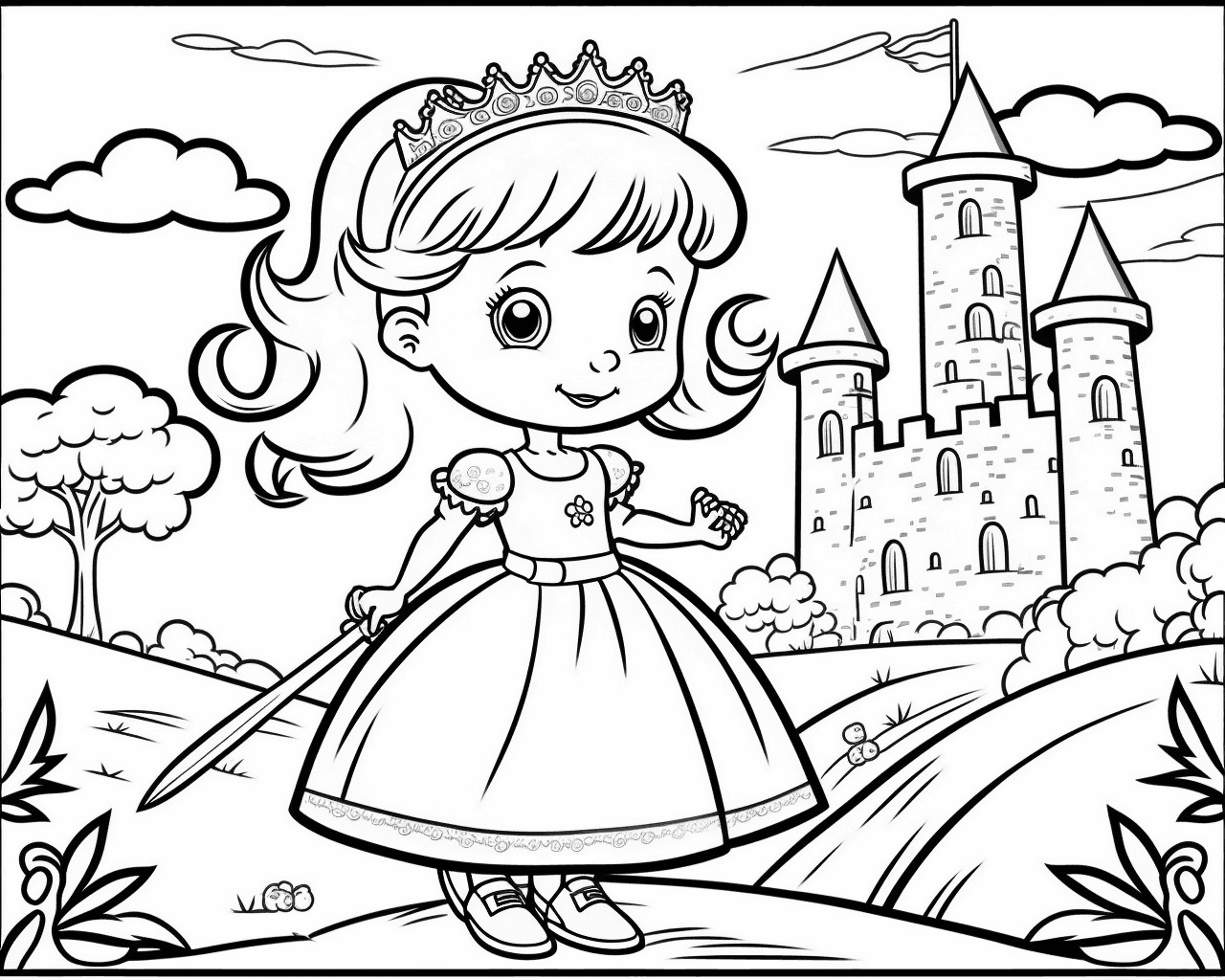 Маленька принцеса з мечем перед замком